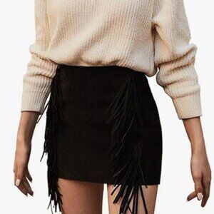 Women's WESTERN High Waist Lace Up Bodycon Faux Suede A Line Mini Pencil Skirt